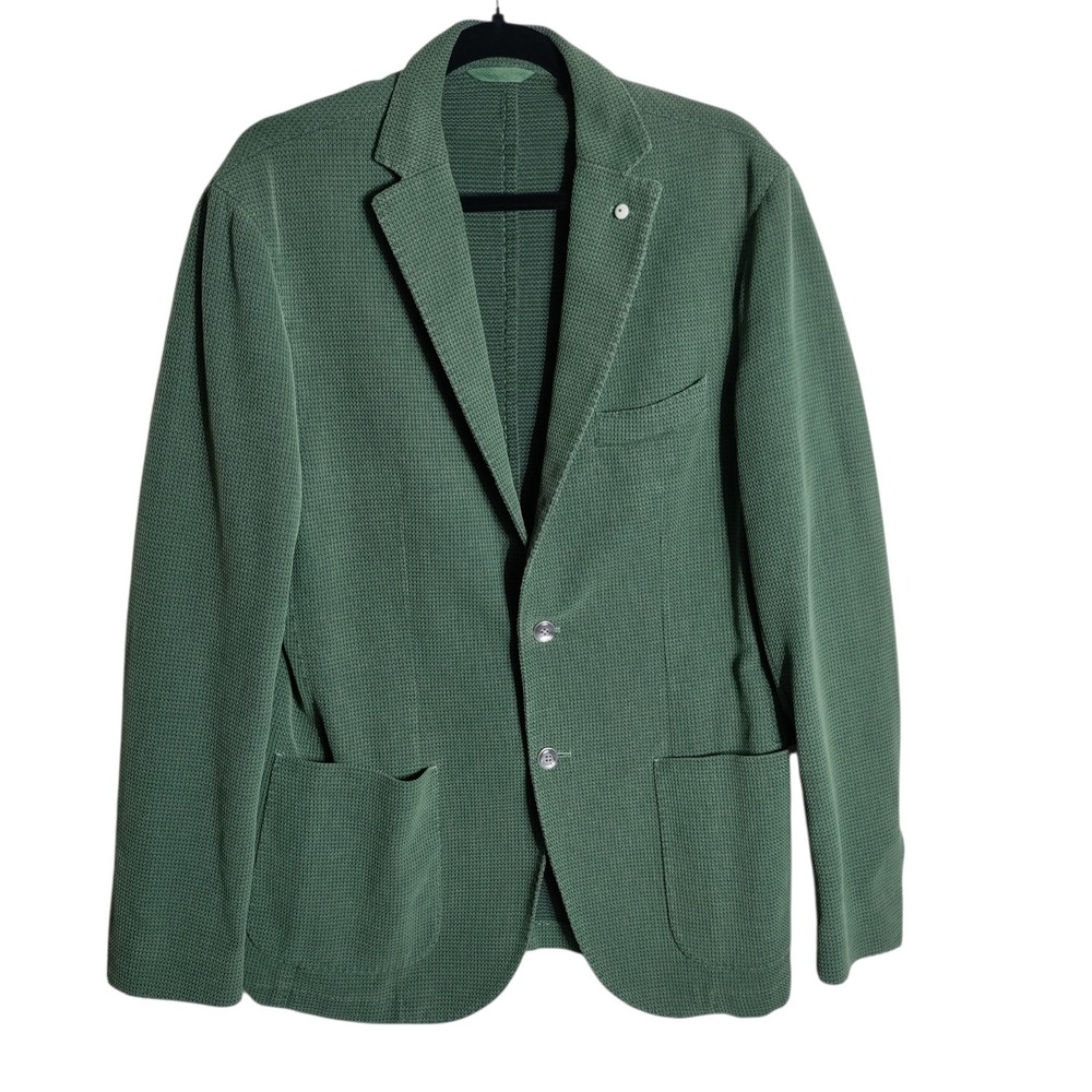 L.B.M. 1911 Mens Green Knit Blazer Tailored Garment Dyed Jacket 52 L US 42 L
